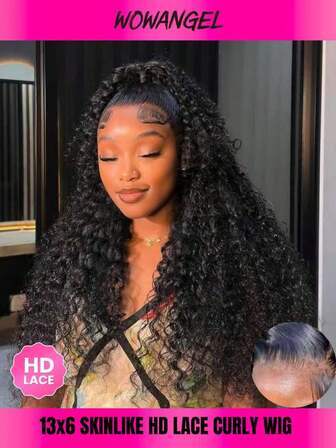 WOWANGEL Peluca de encaje frontal HD real sin pegamento de 28 pulgadas con ondas de agua al 250%, encaje frontal HD invisible de 13x6, peluca de cabello humano con raíz pre-arrancada y piel fundida, rizado, peluca de encaje frontal para mujer