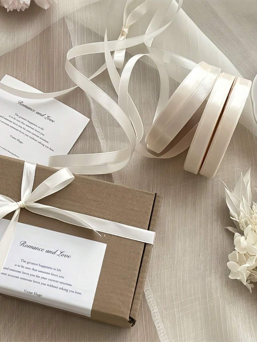 1 Roll Satin Ribbon, Colorful Gift Wrapping Ribbon, Satin Ribbon, Hair Ribbon, Silk Ribbon, Fabric Ribbon, Satin Ribbon, Cake Gift Wrapping Ribbon, Colored Ribbon, 25 Yards Long, Suitable For Christmas, Halloween, Handmade Bow Crafts, Wedding Christmas Decoration, DIY Cards And Gift Packaging - Beige - View 1