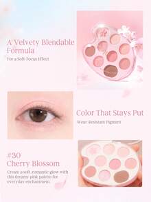 Dasique 9-Color Eyeshadow Palette, Long-Lasting Pigmentation, Easy To Apply, Smooth Blendability, Vegan Formula, Cruelty-Free, Perfect For Festive Rose Girl Charm, Christmas Gift For Women, Fashionable Makeup Brand, Back To School Makeup, Halloween Makeup - #30 Cherry Blossom - 查看 3