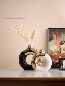 Conjunto de Vasos de Cerâmica: Vasos grandes e pequenos na cor platina, ideais para decoração minimalista moderna, vaso em formato de rosca, vaso de junco em estilo nórdico, vaso para armazenamento de flores artificiais, perfeito para centro de mesa na sala de estar, decoração de mesa de jantar, decoração de mesa de centro, decoração de escritório ou quarto, presente de Natal, presente de Dia dos Namorados, presente de Ano Novo Chinês, decoração de Natal, decoração de casamento, acessórios para casa. - Branco - Ver 3