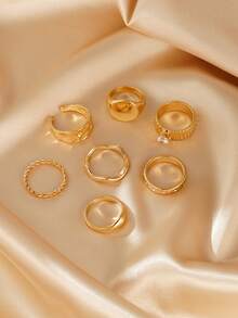 7pcs Elegant Rhinestone Encrusted Round Ring Set, Suitable For Women's Daily Dates, Party Attendance, Engagement, Wedding, Music Festival Stacking And Matching