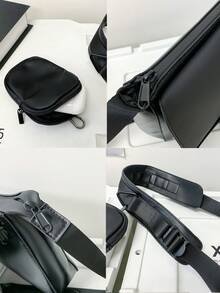 简约时尚零钱包男士休闲斜挎包，PU皮革复古邮差包，适合通勤、旅行、购物、商务出行 - 黑色 - 查看 9