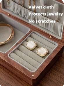 Small Wooden Jewelry Box, Vintage Delicate Walnut Wood Jewelry Case, Ideal Gift For Man Women, Protable Travel Jewelry Organizer - Xám nhỏ - Xem 4