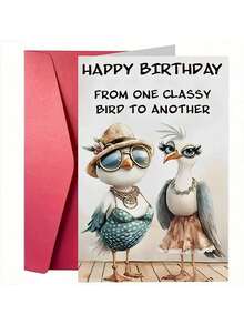1pc Unique Bird Birthday Card, With "HAPPY BIRTHDAY FROM ONE CLASSY BIRD TO ANOTHER", Two Stylish Bird Designs, Suitable For Expressing Friendship Birthday Gifts, High-Quality Greeting Cards With Envelopes - Multicolor - View 6
