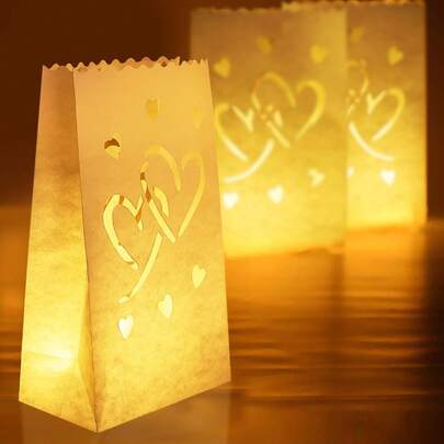 10 piezas de bolsas personalizadas para velas de linterna, con diseño hueco de estrellas y lunas, bolsas de velas impermeables mejoradas, lámparas de velas de té, adecuadas para decoración de bodas, cumpleaños, compromisos, propuestas, aniversarios, San Valentín, fiestas, decoración de Ramadán