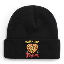 1pc Warm Winter Cap Pizza Love Forever-2 For Men & Women, Beanie Knit Cap For Autumn/Winter Hat, Windproof And Warm Head Cover, Ideal For Halloween Christmas Fashion Gifts. - 黑色 - 查看 1