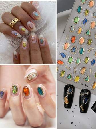 1Pc Hot Stamping Multi-Color Irregular Gemstone Sticker With High-End Decoration 5d Relief Personalized Women'S Nail Toy Sticker