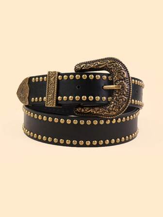1pc Women's New Fashion Punk Retro PU (Polyurethane) Waist Belt, Suitable For All Seasons, American Western Style Cowgirl Belt