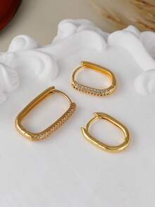 3pcs Minimalist Gold U-Shaped Earrings, Cubic Zirconia Copper Earrings - Yellow Gold - View 4