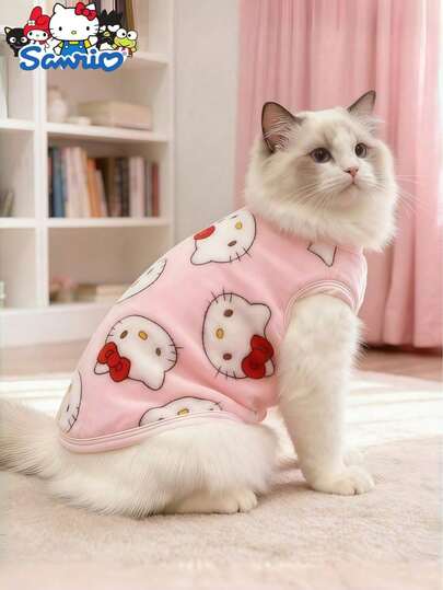  1 st Sanrio Hello Kitty tryckt t-shirt, andningsbar och bekväm, handtvättbara och återanvändbara varma kläder för små/medelstora hundar och katter, perfekt för husdjursfester, jul- och Halloweenpresenter