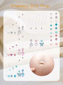 14g 5pcs Belly Button Bar Set Stainless Steel Dangle Belly Button Rings For Women Belly Ring Dangling Piercing Jewelry With Heart Flower Butterfly Silver Gold - Belly Ring - View 9