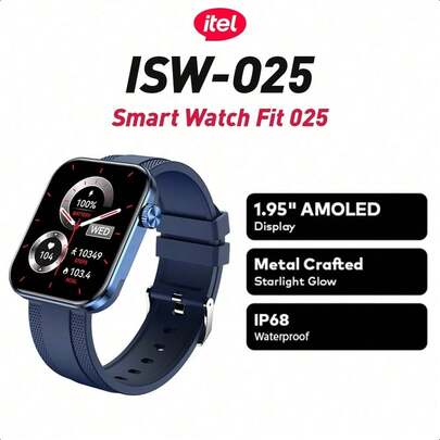 itel Đồng hồ thông minh ISW-O25, Màn hình AMOLED 1.952 inch, Viền kim loại gập ba, Núm xoay bằng thép không gỉ, Chống nước IP68, Pin 300mAh lâu dài