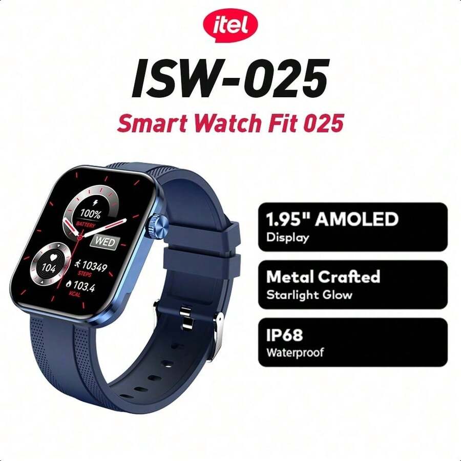 Đồng hồ thông minh ISW-O25, Màn hình AMOLED 1.952 inch, Viền kim loại gập ba, Núm xoay bằng thép không gỉ, Chống nước IP68, Pin 300mAh lâu dài - Màu xanh lam - Xem 1