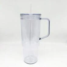 24 Clear 40oz Plastic Mugs With Lids And Straws, Christmas UV DTF Gift, Blank Acrylic Coffee Mugs With Handles, Suitable For Juice, Milk, Milkshakes, And Soft Drinks, Clear 40oz Reusable Leak-Proof Acrylic Drinking Cups, Valentine's Day Gift - 24 chiếc trong suốt - Xem 6