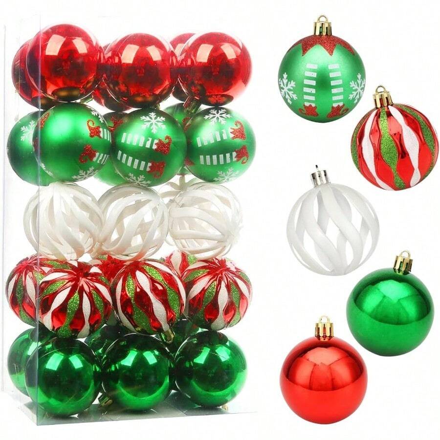 QY- 30 Piezas Bolas Navideñas Decorativas 2 36" Rojo Verde Blanco Esferas Navideñas Decoraciones Navideñas Irrompibles para El Hogar como Árboles De Navidad Pintando Y Coronas Rojo -6194 - Rojo - Ver 1