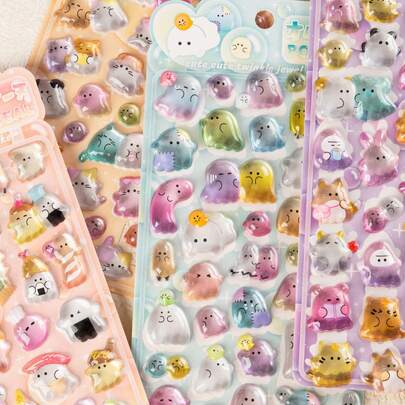 3D可爱贴纸 - 卡通热狗寿司泡泡贴纸，可爱迷你毛绒3D可重复使用贴纸，适用于剪贴簿、计划本、日记本、笔记本、笔记本电脑、手机壳、装饰（纯色）