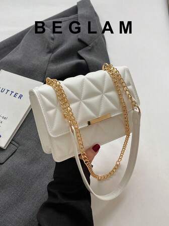 女士时尚纯色印花宽肩带硬手提斜挎单肩包