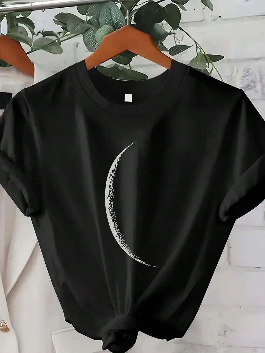 Camiseta de cuello redondo con patrón negro - Negro - Ver 1