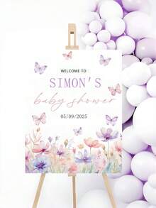 Customized Welcome Sign Party Decor Purple Butterfly Floral Design Birthday Welcome Event Sign Plaque Decorative Sign Personalized Gift For New Parents - Multicolor - View 8
