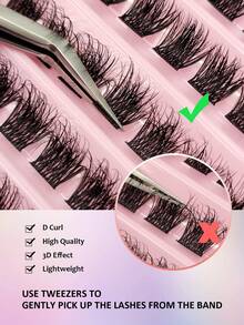 Asiteo 120pcs D-Curl Fluffy Cluster False Eyelashes 8-16mm Thin Individual Lashes, Natural Look, Fluffy Cluster Lashes For DIY Eyelash Extension, Suitable For Holidays, Halloween, Cosplay - D - 查看 3