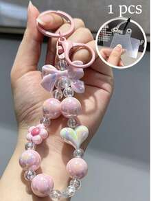 Keychain Bow Bead Dopamine Girl Car Keychain Heart Phone Hanging Chain Bag Decoration Pendant High Beauty