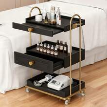 Salon Trolley Cart With Lockable Wheels, Stylist Trolley With 3 Shelves, Salon Storage Cart For Beauty Shop, Barber Shop, Spa Rolling Tray, Salon Tray, Salon Station, Tattoo Tray, Salon Tray On Wheels, Stylist Tray - Black - View 2