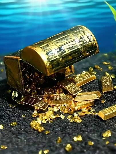 1 Set Mini Cofre del Tesoro Pirata, incluye monedas y barras - Decoración de acuario de metal resistente, accesorios de tema pirata para pecera con tapa con cerradura y diseño de cofre del tesoro, adecuado para peces de colores, plantas acuáticas, decoración del hogar o fiesta (Mini Barco Pirata)