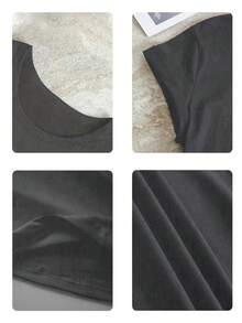 Camiseta de manga corta con estampado de letra de guitarra, talla grande, casual de verano - Gris Oscuro - Ver 8