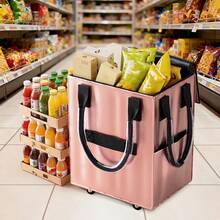 Rolling Grocery Shopping Tote - Portable Large Capacity Wheel Bag For Market & Travel, Duffle Bag For Travel With Wheels, Bag With Wheels, Grocery Shopping Cart, Casual Design, Sturdy Construction, Reinforced Handles, Frequent Travelers, Home Shopper - 粉色 - 查看 7