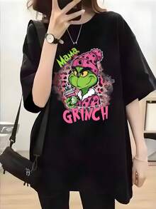 Camiseta Mujer "Green Xmas Happy Vibes" – Playera 100% Algodón con Diseño Llamativo, Perfecta para Fans Navideñas, S-XXL - Negro - Ver 1