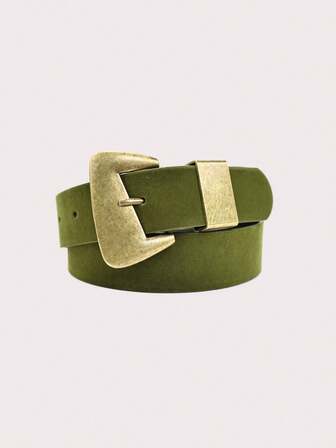 1条圣诞休闲纯色女士PU皮腰带，Y2K风格配饰腰带，复古不规则青铜色扣环天鹅绒绿色腰带，适合搭配连衣裙、休闲装、西式配饰，适合派对、休闲、通勤、户外、约会、假日、校园、街头、圣诞礼物、冬季