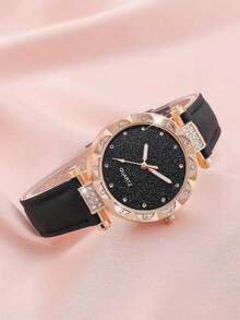 Bộ trang sức gồm đồng hồ đeo tay nữ thời trang tối giản mặt tròn và vòng tay bện, thích hợp đeo hàng ngày, làm quà sinh nhật, quà dự tiệc, quà tặng ngày lễ, quà tặng lý tưởng cho bản thân hoặc bạn bè. Không kèm hộp đựng. - màu đen - Xem 4