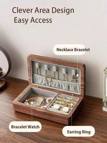Small Wooden Jewelry Box, Vintage Delicate Walnut Wood Jewelry Case, Ideal Gift For Man Women, Protable Travel Jewelry Organizer - Xám nhỏ - Xem 3