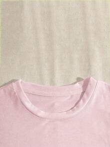 牛奶丝常规T恤，简约时尚休闲日常穿着 - 粉色 - 查看 4