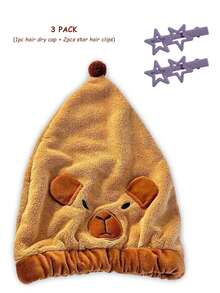 1条/2条/3条装 女孩可爱水豚超强吸水超细纤维干发巾，珊瑚绒发带，速干发巾（女士款）