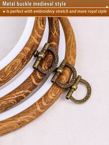 3pcs Mini Brown Faux Wood Grain Retro Vintage Style Handmade DIY Cross Stitch Hoops, Embroidery Frames, Dreamcatcher Hanging Rings, Made Of ABS Material With Copper Metal Hooks, Suitable For Home Decor, Wall Hanging, Halloween, Christmas, Bags, Clothes, Phones, Keys, Desks, Bedside, Car Accessories