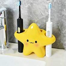 1pc Cute Star-Shaped Plastic Toothbrush Holder - Freestanding Bathroom Organizer With Cute Face Design, Space-Saving Toothbrush & Toothpaste - Multicolor - View 4