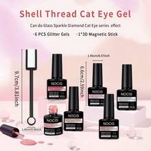 Cat Eye Gel Nail Polish Set With Magnet Stick, 6 Colors Sheer Jelly Red Nude Pink Brown Golden Glassy Cat Eye Effect Magnetic Gel Polish Translucent Gels Manicure Salon Supplies Women Gift 0.25oz, Gel Paint Nail Art, Nail Gel Polish Color Set - 彩色 - 查看 8