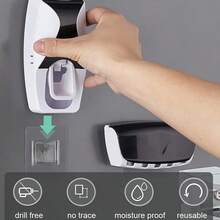 Conjunto de Dispensador Automático de Escova de Dentes, Espremedor de Pasta de Dentes e Suporte para Escova de Dentes, Montagem na Parede, Sem Contato Direto ou Aperto Manual Necessário, Economiza Espaço e Mantém a Pia Limpa, Sem Necessidade de Perfuração, Antiderrapante - Multicolorido - Visão 3