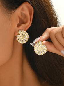 1 Pair Women's Fashionable Stainless Steel Shell Drop Earrings, Versatile For Vacation Wear - Multicolor - View 2