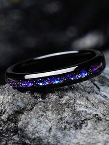 1枚4毫米星空系列星云太空黑色钨金戒指，男女通用结婚戒指，订婚或周年纪念礼物，送给丈夫或妻子 - 彩色 - 查看 10