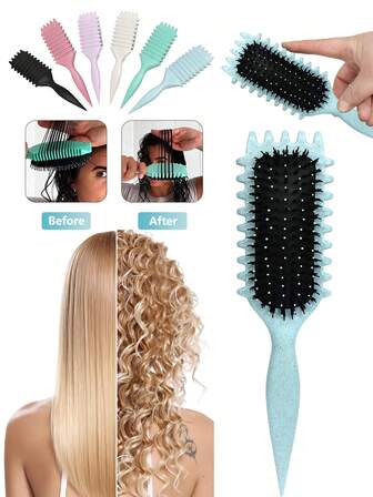 Curling Hair Brush Set, Women Curly Hair Brush, Natural Curl Straightening Brush Set, Styling Brush, 9-Row Nylon Bristle.