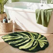 Dark Monstera Leaf Bathroom Rug Mat, Soft Fluffy Plush, Absorbent Quick Dry Carpet, Non-Slip Skid Proof, Machine Washable, For Bathroom Shower Floor, Bedroom, Kids Room, 32x48 Inch,Home Decor - 橄欖綠 - 查看 3