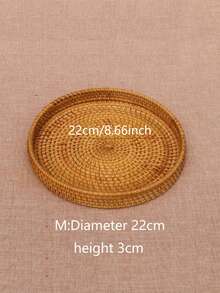 Bandeja decorativa redonda hecha a mano de ratán, bandeja decorativa de escritorio de unicolor japonés de mimbre para almacenar desayuno, café, bebidas, aperitivos y frutas, adecuada para mesa de comedor, escritorio del hogar y decoración, picnic y camping - Multicolor - Ver 9