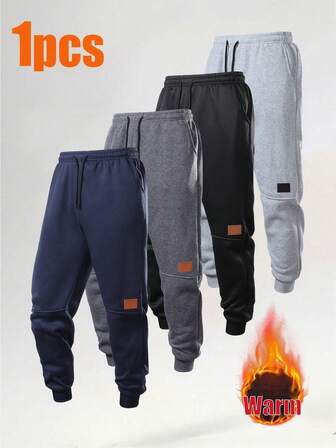 Men's Casual Elastic Waist Thermal Lined Tapered Pants, Autumn/Winter