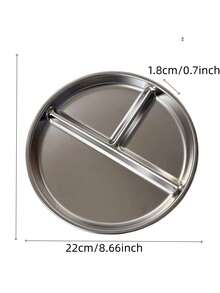 1pc 304 Stainless Steel Round Dinner Plate, Three-Compartment Separation Silver Simple Separate Meal Preservation Nordic Style Solid Color Zoning Light Food Office Daily Suitable Dining Plate - Silver - View 3