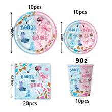 10pcs/20pcs/50pcs/80pcs,Western Cowboy Boots Or Bows Gender Reveal Party Set ,Pink Blue Gender Reveal Party Boots Or Bows 7inch And 9inch Glitter Paper Plates,9oz Cups And Napkins Decoration,Cowboy Hat Bows Baby Gear Decor For Gender Reveal, Western Celebration Supplies - Multicolor - View 15