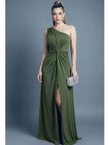 Bridesmaid Dress Guests Promotion Knot Olive Green Fuchsia Black Lilac Terracotta Emerald Royal Red Marsala Navy Without Shine - 深橄欖色 - 查看 1