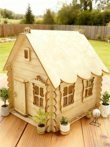 1 Pc Wooden Cottage, DIY Assembly Required, Halloween, Christmas, Thanksgiving Gift, Garden Corner Plant Decor, Wooden Craft Set - Multicolor - View 3