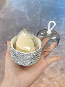 1pc Makeup Sponge Storage Box, High-End Glitter Rhinestone Powder Puff Makeup Sponge Holder, Dust-Proof Travel Portable Makeup Sponge Case, Suitable For Liquid Cream & Powder, Creative Makeup Gift, Random Color - Silver - View 3